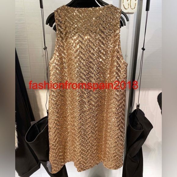 ZARA NWT WOMAN SEQUIN KNIT MINI DRESS GOLDEN SMALL 3920/106/220/000 - Picture 6 of 6